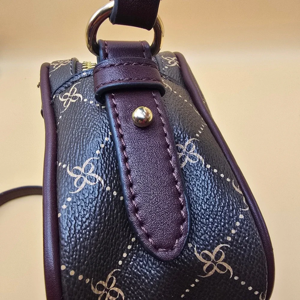Nine West Monogram Crossbody Bag Burgundy Faux Leather Double Zip